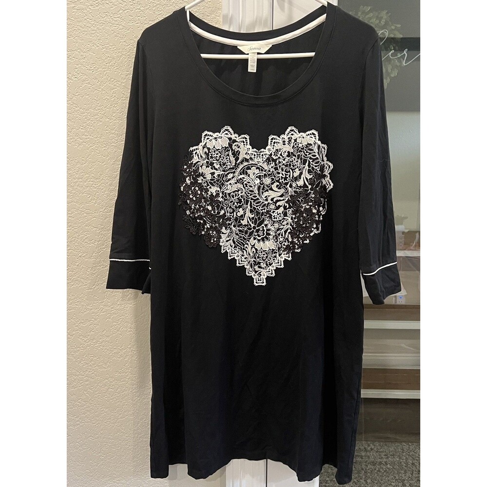 Soma Nightgown Large Night Shirt Lounge Heart Print Lace Boho